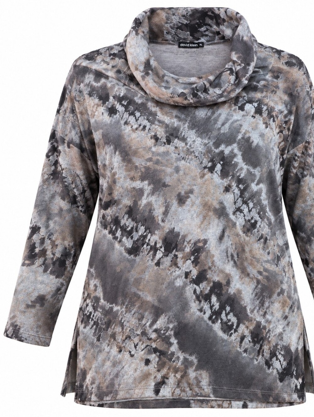 DAVID CLINE | Carbon Abstract Print Cowl Neck Tunic Top Drop Shoulder | XL